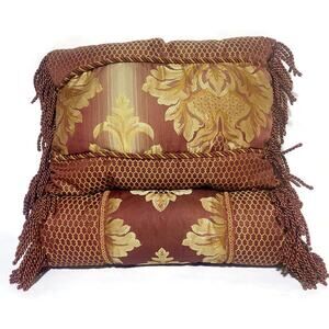 JC Penney Home Collection Accent Throw Pillows Burgundy and Brown Set of Two